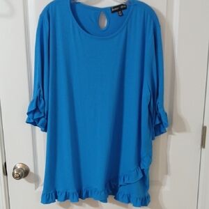 Elegant Blue Ruffle Sleeve Blouse